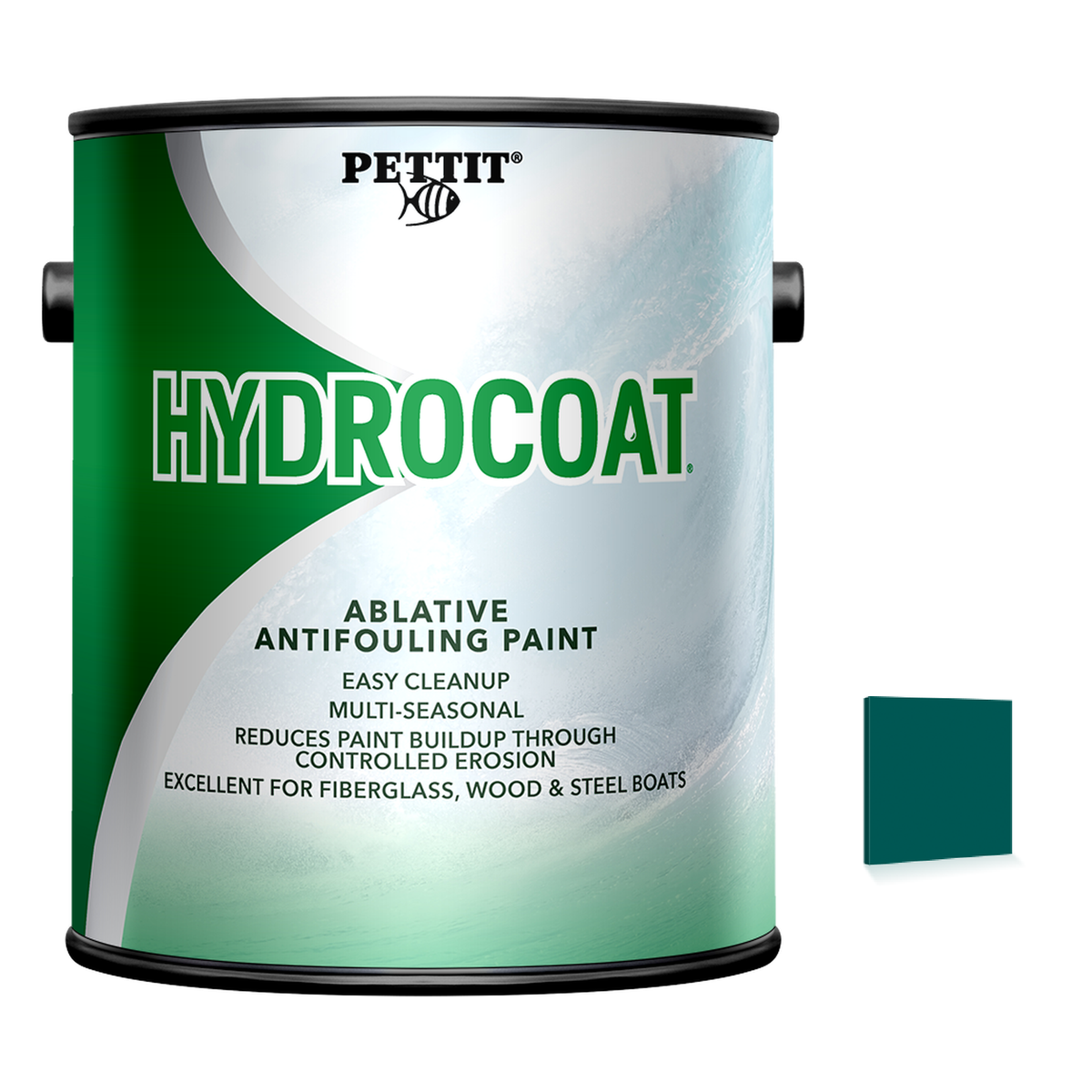 Pettit Hydrocoat packaging with official Green color swatch