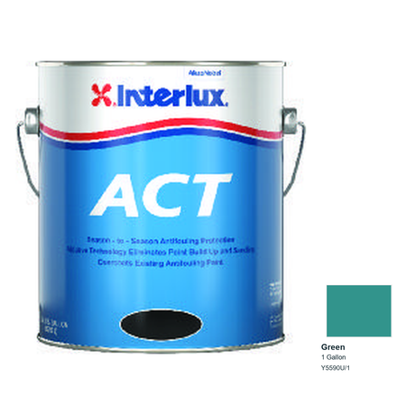 Interlux ACT Antifouling Bottom Paint — Green — 1 Gallon — Y5590U/1; manufacturer can illustration with original manufacturer color swatch