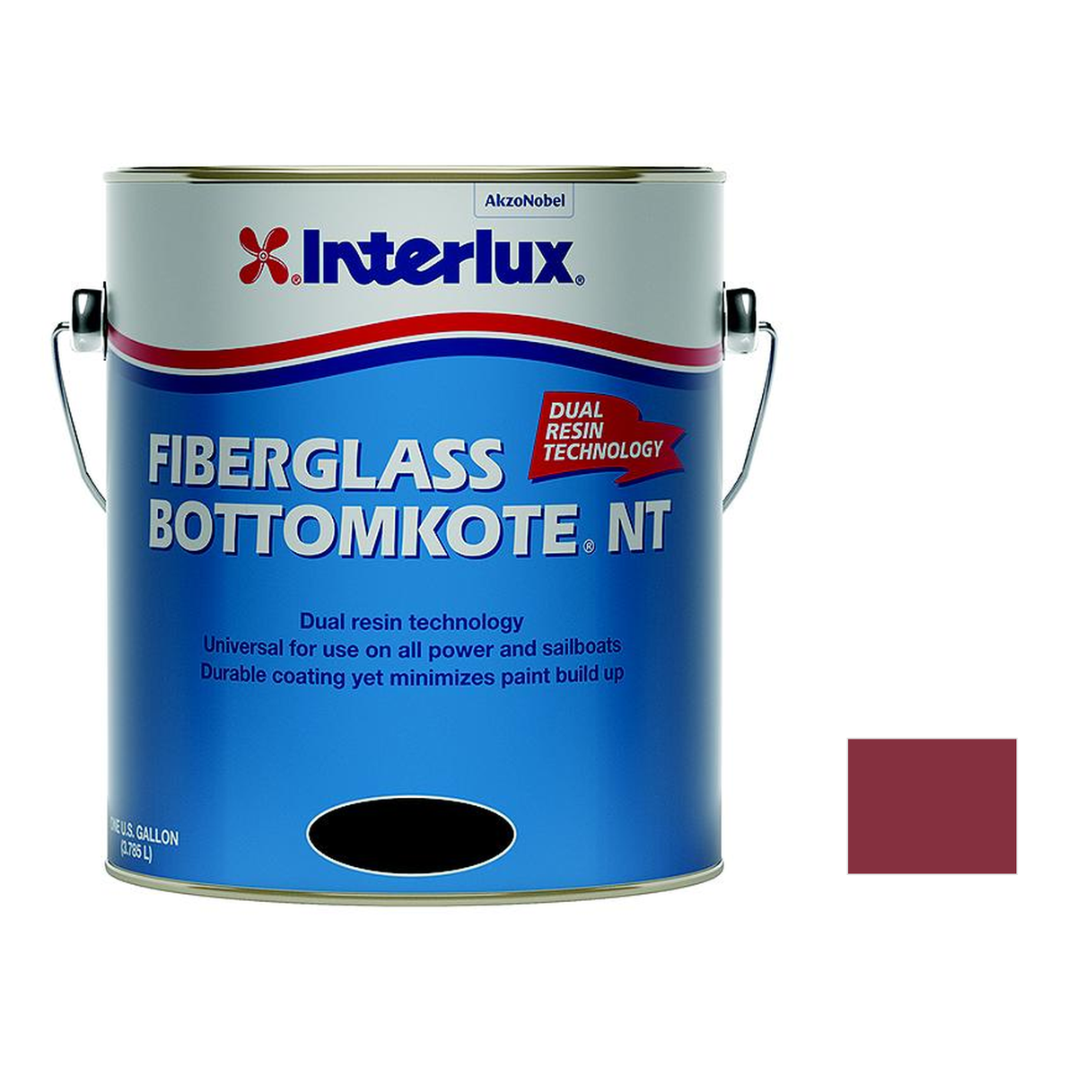Interlux fiberglass bottomkote r nt representative 1 Gallon packaging with manufacturer YBB349 Red swatch