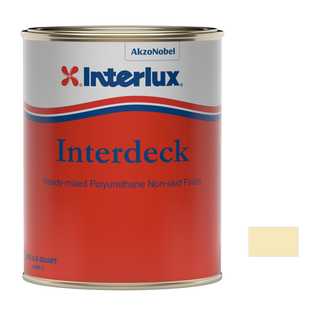 Interlux interdeck representative 1 Quart packaging with manufacturer YJG009 Sand Beige swatch