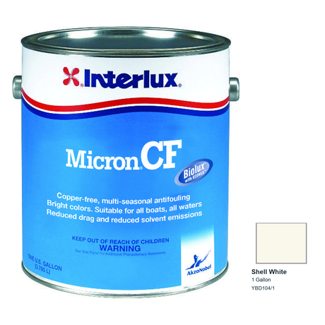 Interlux Micron CF Antifouling Bottom Paint — Shell White — 1 Gallon — YBD104/1; manufacturer can illustration with original manufacturer color swatch