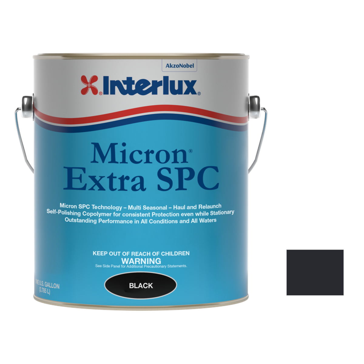 Interlux micron extra spc representative 1 Gallon packaging with manufacturer YBC452 Black swatch