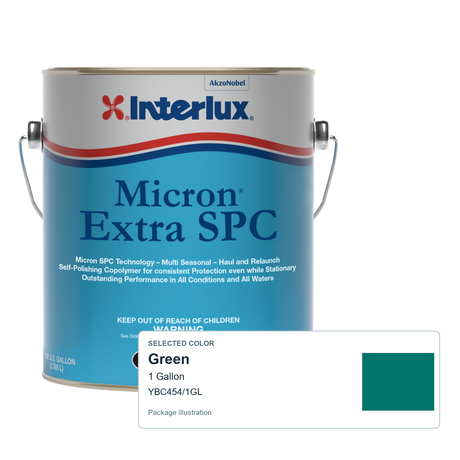 Interlux Micron Extra SPC Antifouling Bottom Paint — Green — 1 Gallon — YBC454/1GL; manufacturer can illustration with original manufacturer color swatch