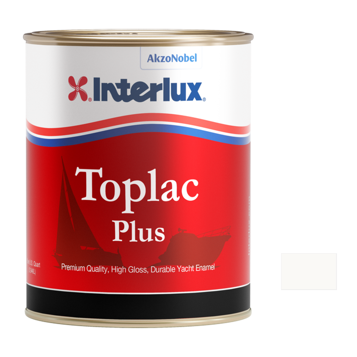 Interlux Toplac Plus quart packaging with official YLK198 Matterhorn White color swatch