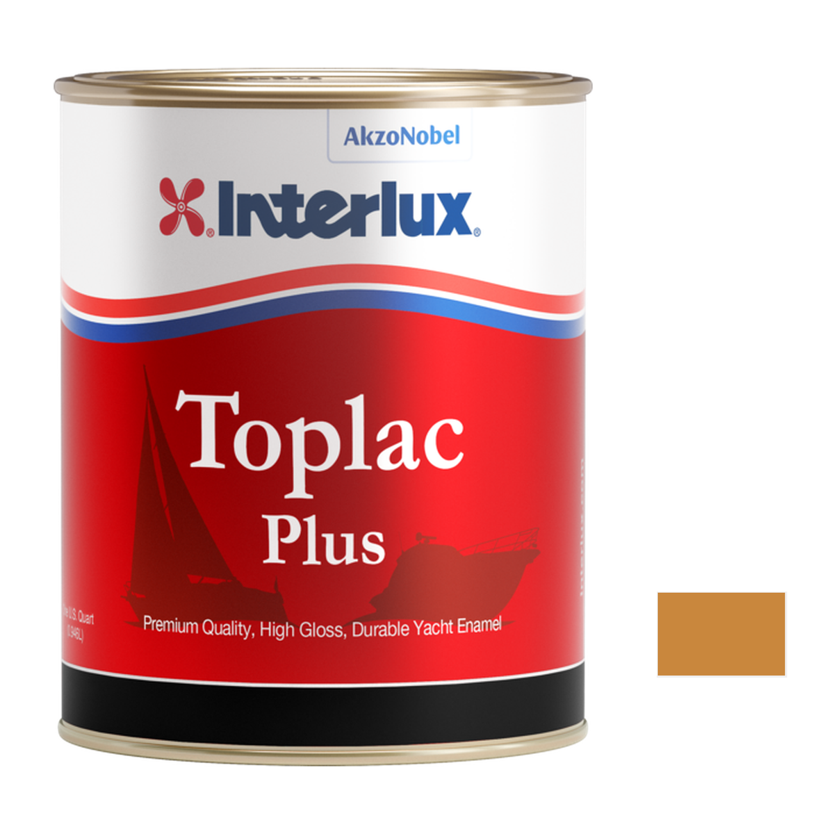Interlux Toplac Plus quart packaging with official YLK237 Sundown Buff color swatch