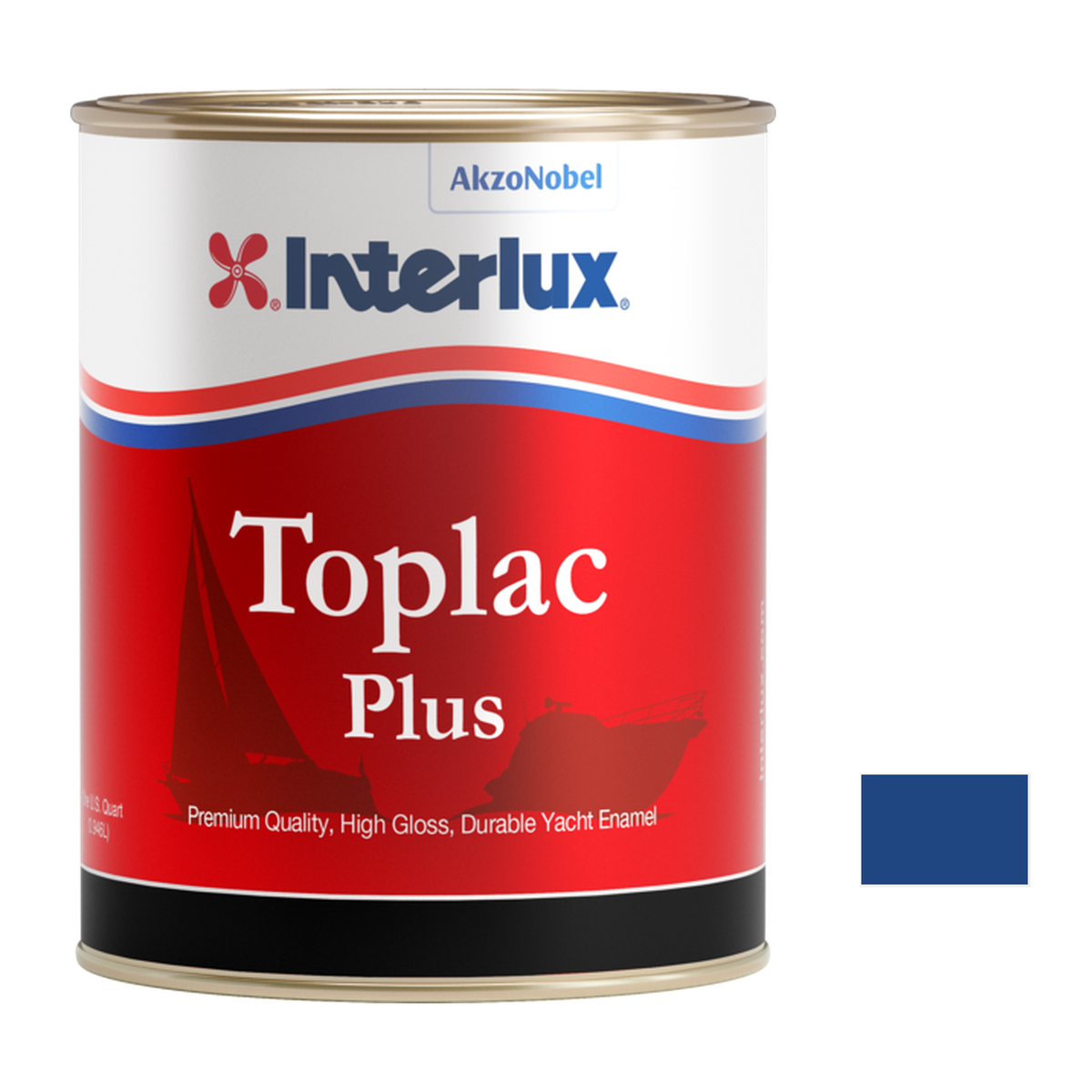 Interlux Toplac Plus quart packaging with official YLK830 Sapphire Blue color swatch