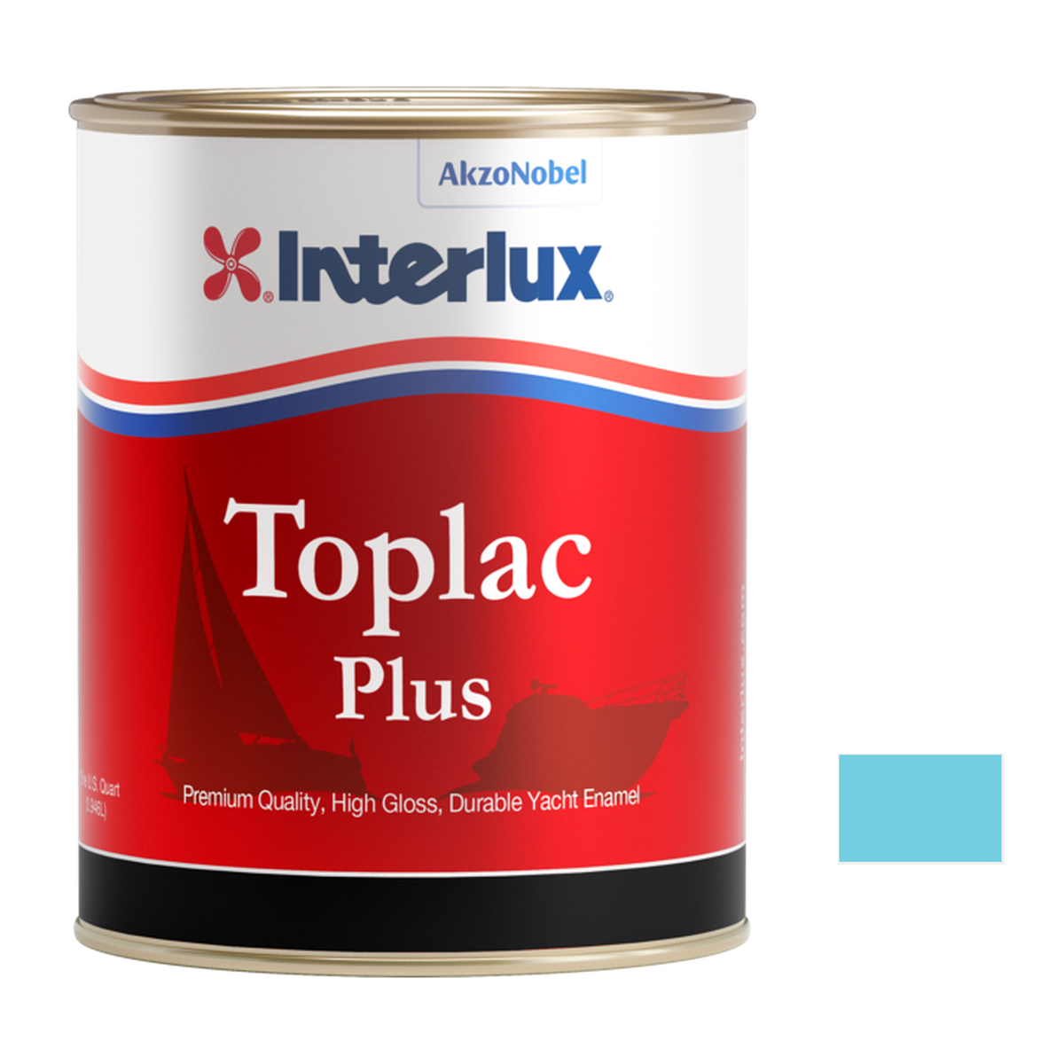 Interlux Toplac Plus quart packaging with official YLK962 Boston Whaler Blue color swatch