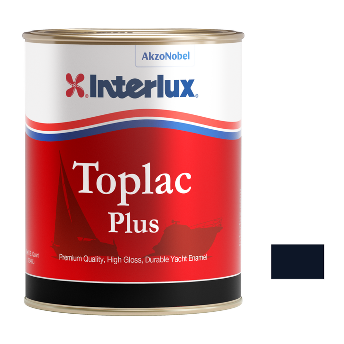 Interlux Toplac Plus quart packaging with official YLK990 Flag Blue color swatch