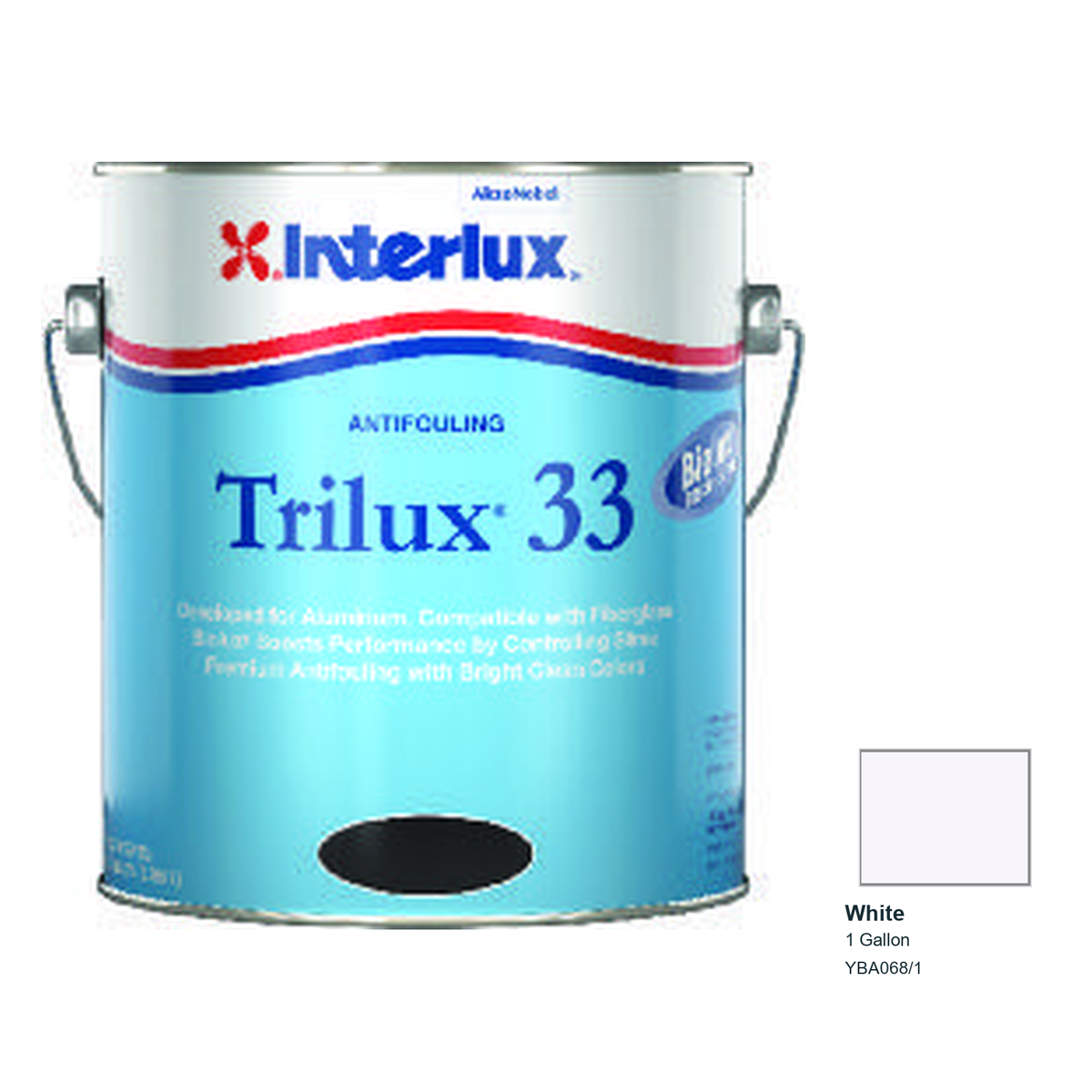 Interlux Trilux 33 Antifouling Bottom Paint — White — 1 Gallon — YBA068/1; manufacturer can illustration with original manufacturer color swatch