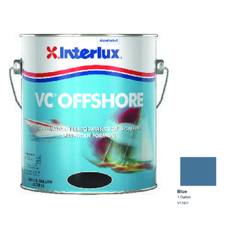 Interlux VC Offshore Antifouling Bottom Paint — Blue — 1 Gallon — V116/1; manufacturer can illustration with original manufacturer color swatch