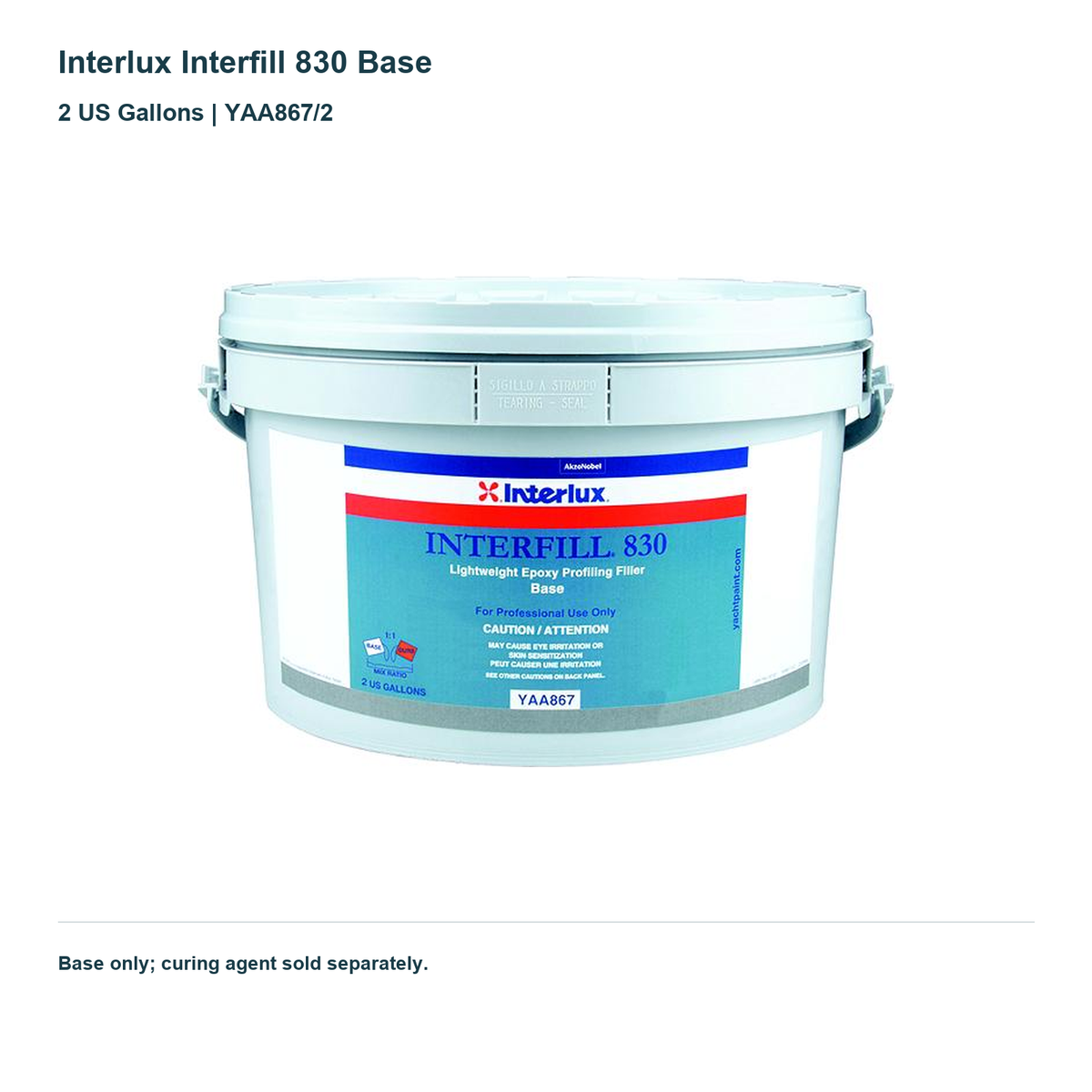 Interlux Interfill 830 Base — 2 US Gallons | YAA867/2. Base only; curing agent sold separately.