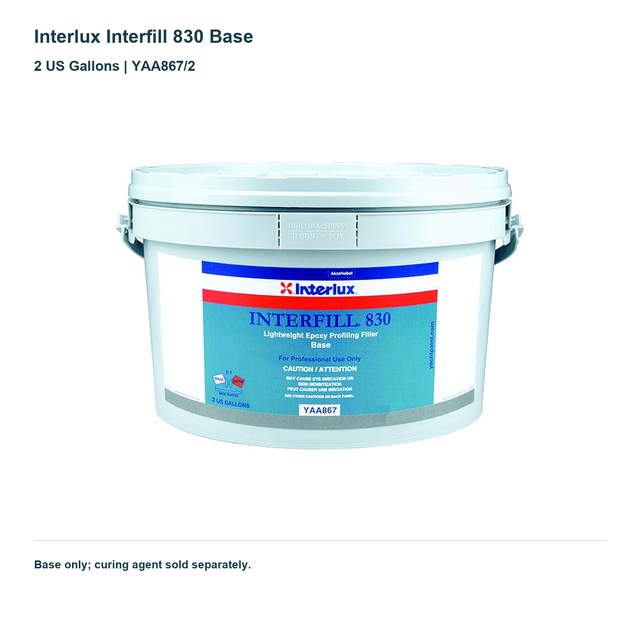 Interlux Interfill 830 Base — 2 US Gallons | YAA867/2. Base only; curing agent sold separately.