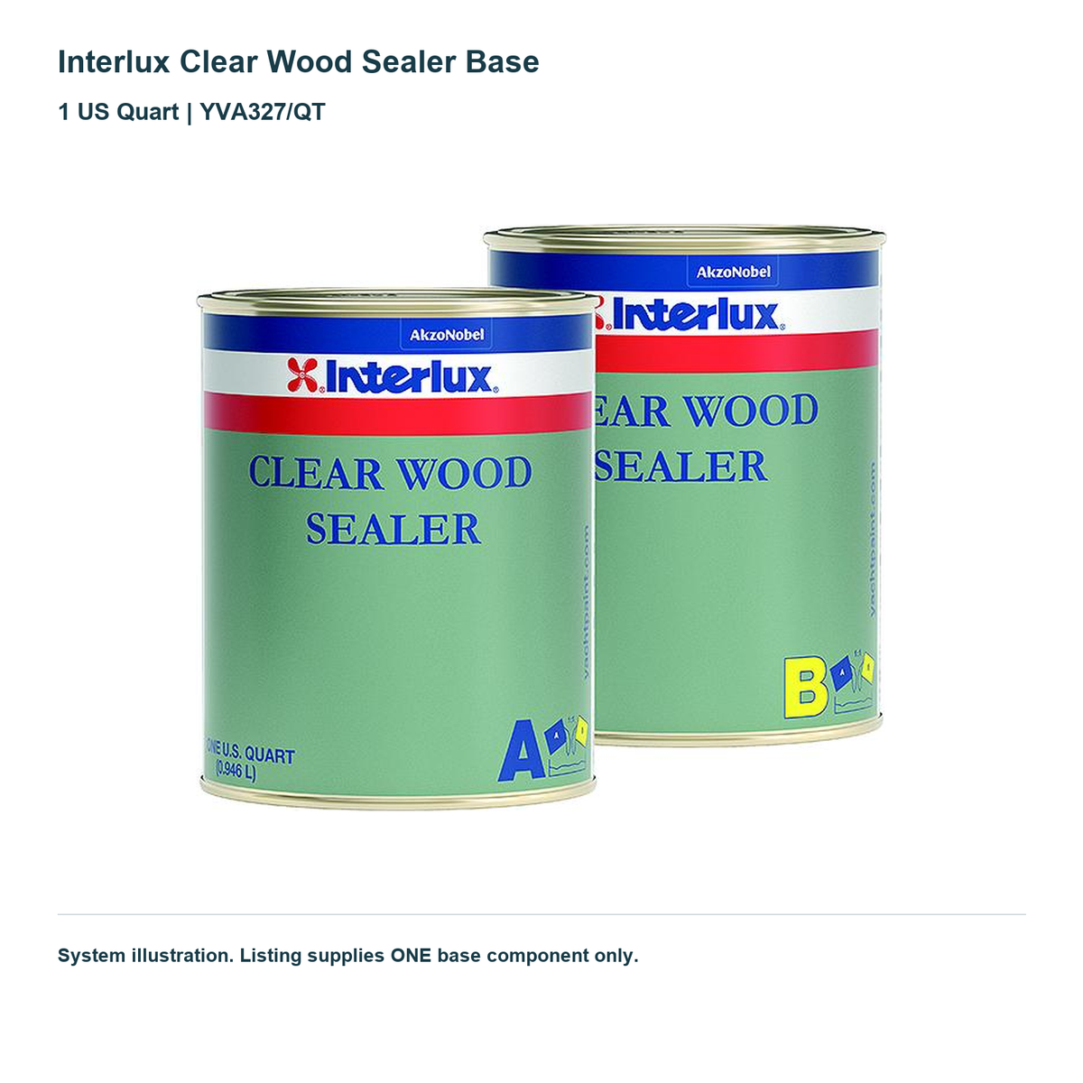 Interlux Clear Wood Sealer Base — 1 US Quart | YVA327/QT. System illustration. Listing supplies ONE base component only.