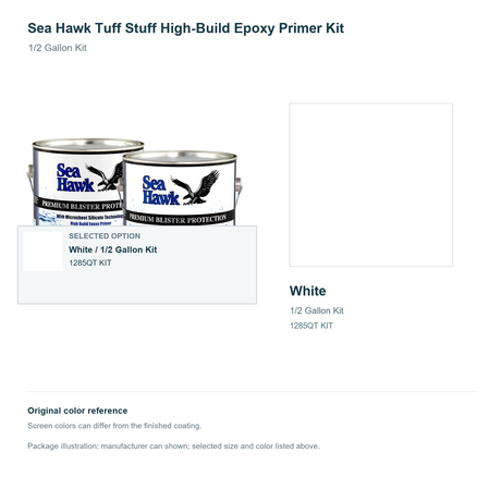 Sea Hawk Tuff Stuff High-Build Epoxy Primer Kit - 1/2 Gallon Kit - White - manufacturer can illustration with selected-option panel and original swatch