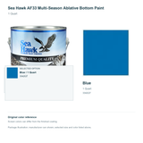 Sea Hawk AF33 Multi-Season Ablative Bottom Paint - 1 Quart - Blue - manufacturer can illustration with selected-option panel and original swatch