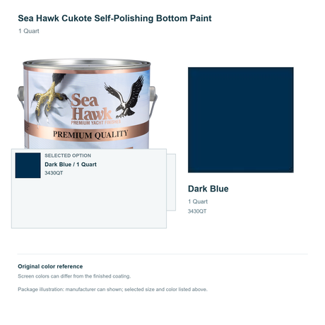 Sea Hawk Cukote Self-Polishing Bottom Paint - 1 Quart - Dark Blue - manufacturer can illustration with selected-option panel and original swatch