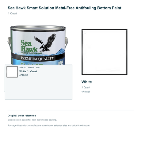 Sea Hawk Smart Solution Metal-Free Antifouling Bottom Paint - 1 Quart - White - manufacturer can illustration with selected-option panel and original swatch