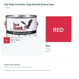 Sea Hawk Colorkote Triple-Biocide Bottom Paint - 1 Quart - Red - manufacturer can illustration with selected-option panel and original swatch