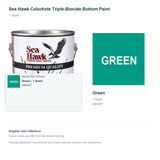 Sea Hawk Colorkote Triple-Biocide Bottom Paint - 1 Quart - Green - manufacturer can illustration with selected-option panel and original swatch