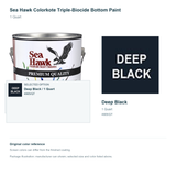 Sea Hawk Colorkote Triple-Biocide Bottom Paint - 1 Quart - Deep Black - manufacturer can illustration with selected-option panel and original swatch