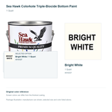 Sea Hawk Colorkote Triple-Biocide Bottom Paint - 1 Quart - Bright White - manufacturer can illustration with selected-option panel and original swatch