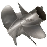 Original Quicksilver Bravo Three complete front and rear pair, from 2026 manufacturer guide. This listing sells ONE front four-blade propeller only.