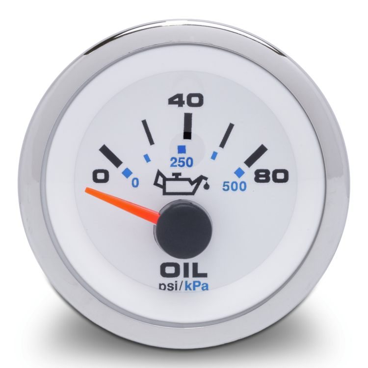 Oil Pressure Gauge, White Premier Pro 0-80 PSI, 2"