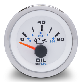 Oil Pressure Gauge, White Premier Pro 0-80 PSI, 2"