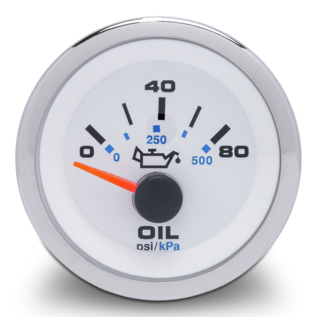 Oil Pressure Gauge, White Premier Pro 0-80 PSI, 2"