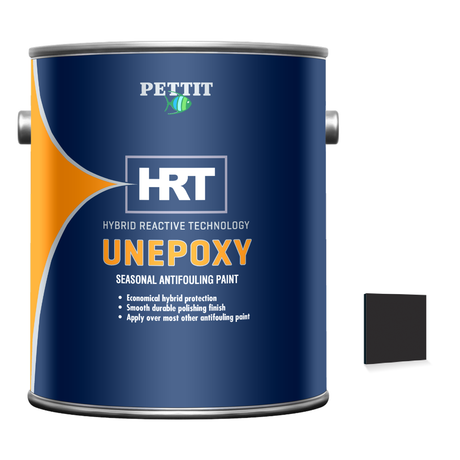 Pettit Unepoxy HRT packaging with official Black color swatch
